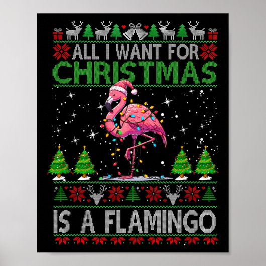 Frohe Weihnachten Hat Santa Flamingo Light Weihnac Poster (Vorne)