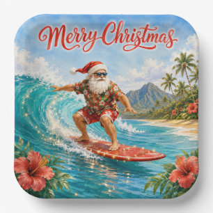 Frohe Weihnachten Hawaiian Surfing Santa Pappteller
