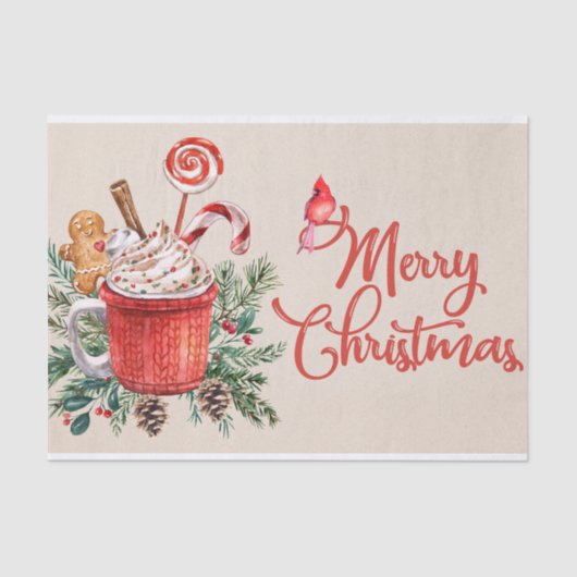 Frohe Weihnachten Heiße Schokolade Tasse und Süßig Seidenpapier (Vorderseite)