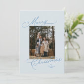 Frohe Weihnachten hellblaues Skript-Foto (Stehend Vorderseite)