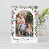 Frohe Weihnachten Hellrosa Grüne Foto (Stehend Vorderseite)