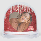 Frohe Weihnachten Herz Personalisiert Foto Name Schneekugeln (Rückseite)