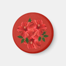 Frohe Weihnachten Hibiskus Holly Holiday Red & Gre Magnet