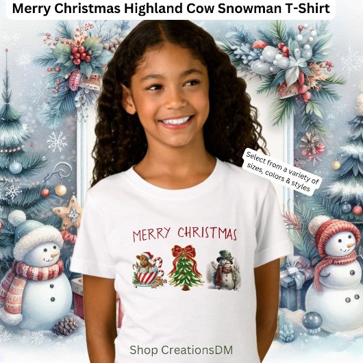 Frohe Weihnachten Highland Cow Snowman T-Shirt