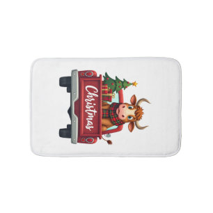 Frohe Weihnachten Highland Cow Weihnachtsbaum Rote Badematte