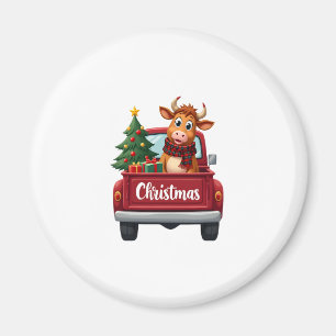 Frohe Weihnachten Highland Cow Weihnachtsbaum Rote Magnet
