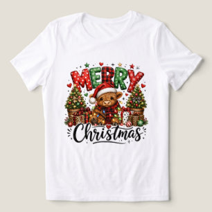 Frohe Weihnachten Highland-Kuh-Shirt, Süßes Wester Tri-Blend Shirt
