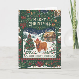 Frohe Weihnachten Highland-Kuh-Tartan-Karte Karte