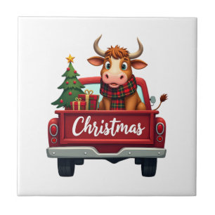 Frohe Weihnachten Highland Kuh Weihnachtsbaum Rote Fliese