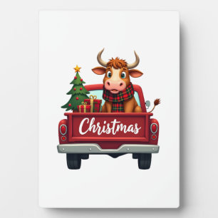 Frohe Weihnachten Highland Kuh Weihnachtsbaum Rote Fotoplatte