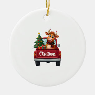 Frohe Weihnachten Highland Kuh Weihnachtsbaum Rote Keramik Ornament