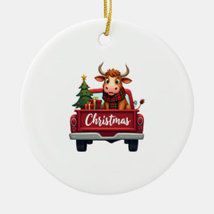 Frohe Weihnachten Highland Kuh Weihnachtsbaum Rote Keramik Ornament