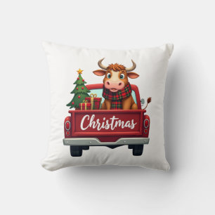 Frohe Weihnachten Highland Kuh Weihnachtsbaum Rote Kissen