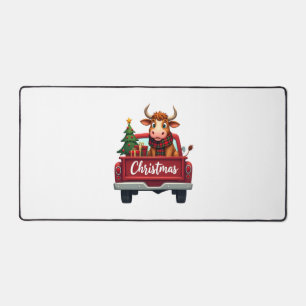 Frohe Weihnachten Highland Kuh Weihnachtsbaum Rote Schreibtischunterlage