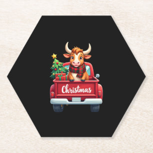 Frohe Weihnachten Highland Kuh Weihnachtsbaum Rote Untersetzer