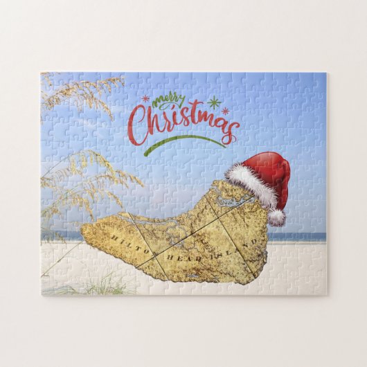 Frohe Weihnachten Hilton Head Insel Karte & Strand Puzzle (Horizontal)