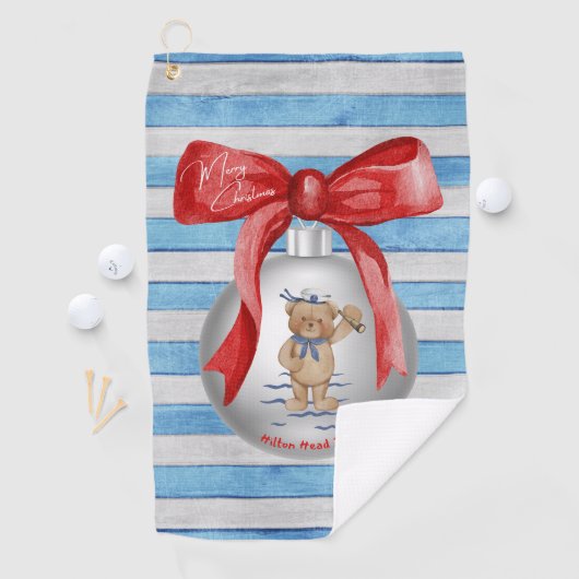 Frohe Weihnachten Hilton Head Island Bear Ornament Golfhandtuch (Insitu)