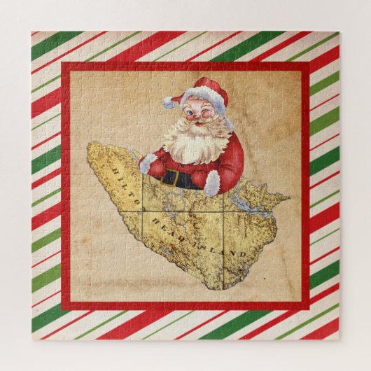 Frohe Weihnachten Hilton Head Island Map mit Santa Puzzle (Vertikal)