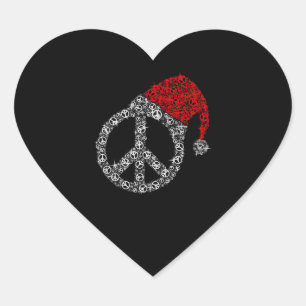 Frohe Weihnachten   Hippies Symbol Santa Claus Hat Herz-Aufkleber