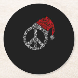 Frohe Weihnachten Hippies Symbol Santa Claus Hat Runder Pappuntersetzer