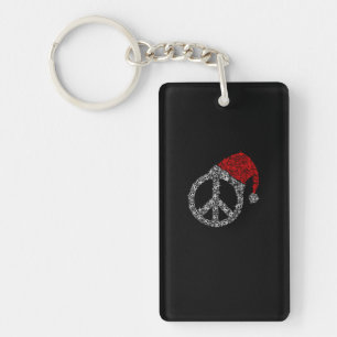 Frohe Weihnachten Hippies Symbol Santa Claus Hat Schlüsselanhänger