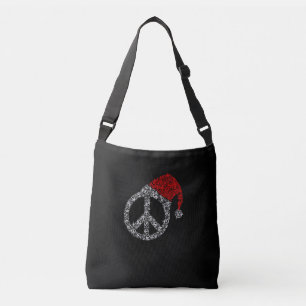 Frohe Weihnachten Hippies Symbol Santa Claus Hat Tragetaschen Mit Langen Trägern
