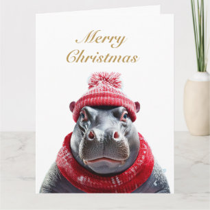 Frohe Weihnachten Hippo Beanie und Schal Karte