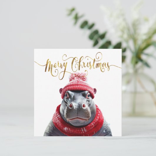 Frohe Weihnachten Hippo Weihnachtsmannmütze und Sc (Stehend Vorderseite)