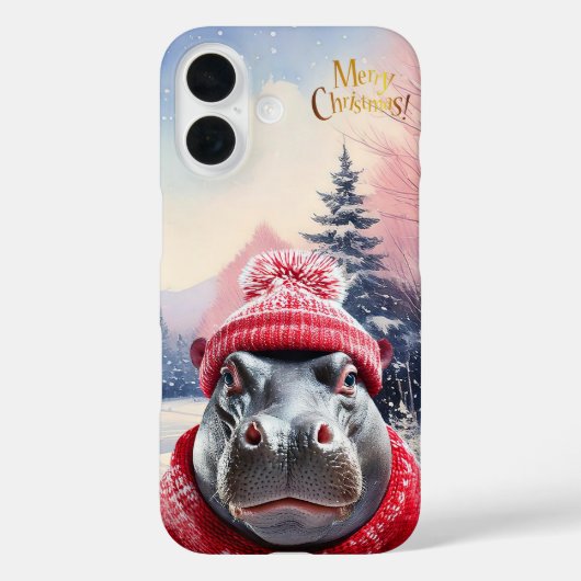 Frohe Weihnachten Hippo Weihnachtsmannmütze und Sc Case-Mate iPhone Hülle (Rückseite)