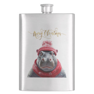 Frohe Weihnachten Hippo Weihnachtsmannmütze und Sc Flachmann