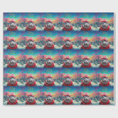 Frohe Weihnachten Hippo Weihnachtsmannmütze und Sc Geschenkpapier (Flach)