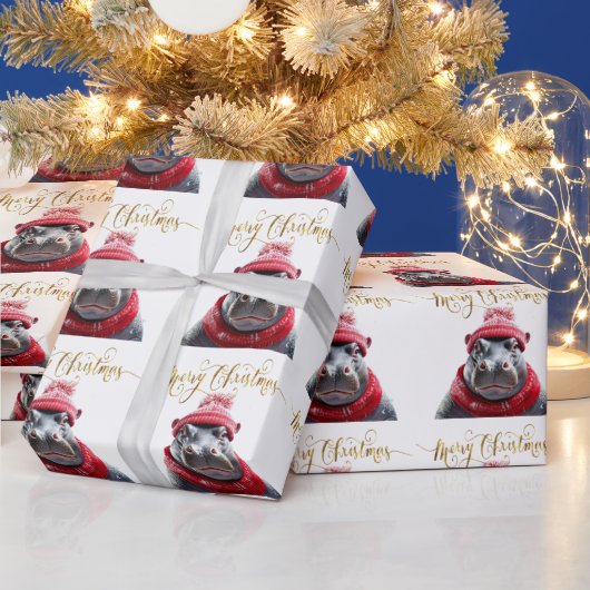 Frohe Weihnachten Hippo Weihnachtsmannmütze und Sc Geschenkpapier (Feiertage)
