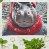 Frohe Weihnachten Hippo Weihnachtsmannmütze und Sc Geschirrtuch (Gefaltet)