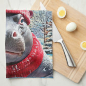 Frohe Weihnachten Hippo Weihnachtsmannmütze und Sc Geschirrtuch (Viertel Falte)