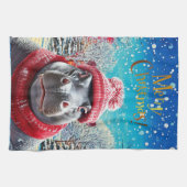 Frohe Weihnachten Hippo Weihnachtsmannmütze und Sc Geschirrtuch (Horizontal)