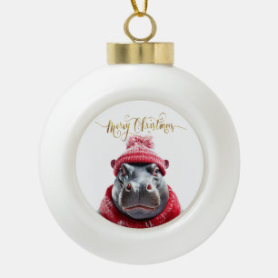 Frohe Weihnachten Hippo Weihnachtsmannmütze und Sc Keramik Kugel-Ornament