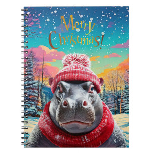 Frohe Weihnachten Hippo Weihnachtsmannmütze und Sc Notizblock