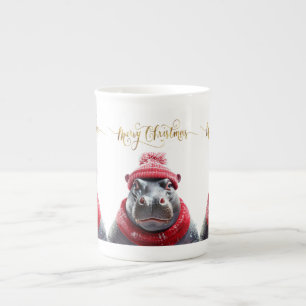 Frohe Weihnachten Hippo Weihnachtsmannmütze und Sc Porzellantasse