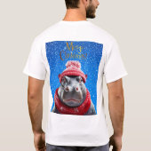 Frohe Weihnachten Hippo Weihnachtsmannmütze und Sc T-Shirt (Rückseite)