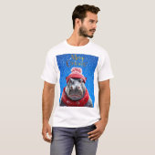 Frohe Weihnachten Hippo Weihnachtsmannmütze und Sc T-Shirt (Vorne ganz)