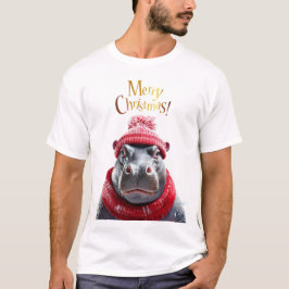 Frohe Weihnachten Hippo Weihnachtsmannmütze und Sc T-Shirt