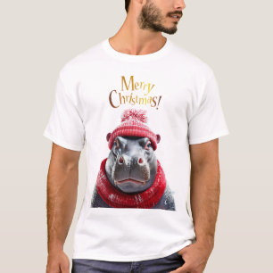 Frohe Weihnachten Hippo Weihnachtsmannmütze und Sc T-Shirt