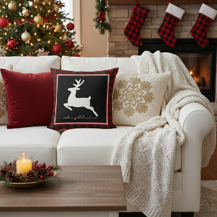 Frohe Weihnachten Hirsch auf Karo Kissen