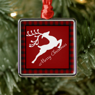 Frohe Weihnachten Hirsch auf Karo Metall-Ornament Ornament Aus Metall