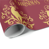 Frohe Weihnachten Hirsch Gold Red Modern Geschenkpapier (Rolleneckpunkt)