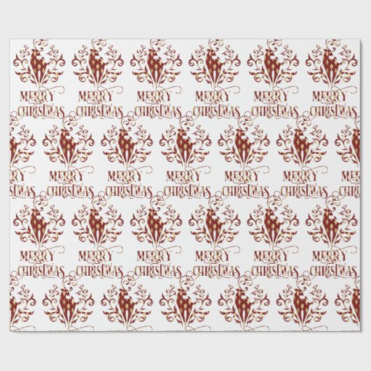 Frohe Weihnachten Hirsch Gold Red Modern Geschenkpapier (Flach)