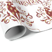 Frohe Weihnachten Hirsch Gold Red Modern Geschenkpapier (Rolleneckpunkt)