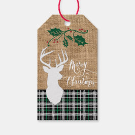 Frohe Weihnachten Hirsch - Grün Kariert Geschenkanhänger