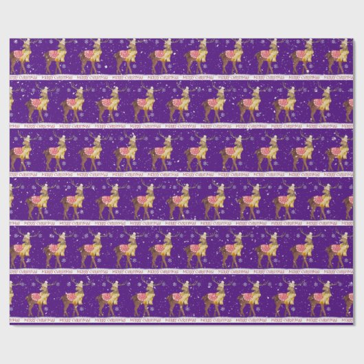 Frohe Weihnachten Hirsch in Schneeflocken Geschenkpapier (Flach)