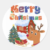 Frohe Weihnachten Hirsch klein Runder Aufkleber (Vorderseite)
